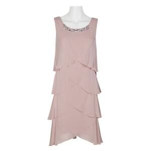 S.L. Fashion Sleeveless Chiffon Tiered Cocktail Dress Faded Rose 12